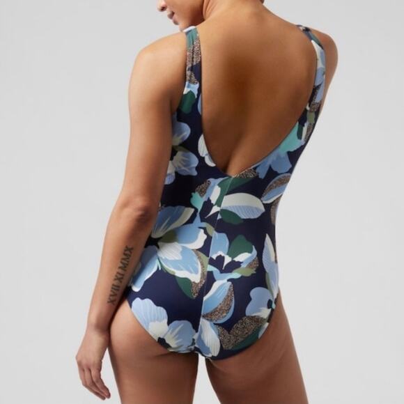 Athleta Swimsuit Womens Small Petite Seychelles Horo Bloom Dress Blue Floral - Picture 2 of 8